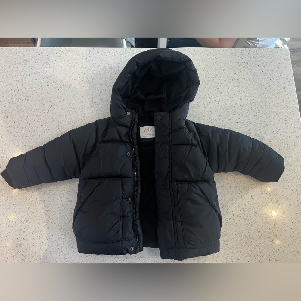 Zara Black Kids Hooded Puffer Coat